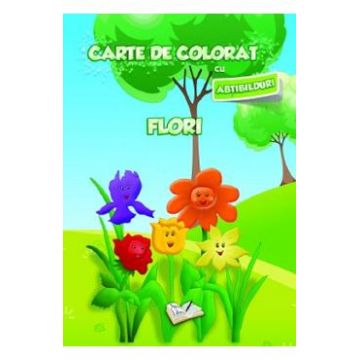 Carte de colorat cu abtibilduri - Flori