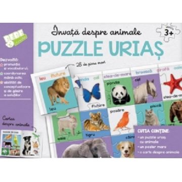 Invata despre animale. Puzzle urias (28 de piese mari)
